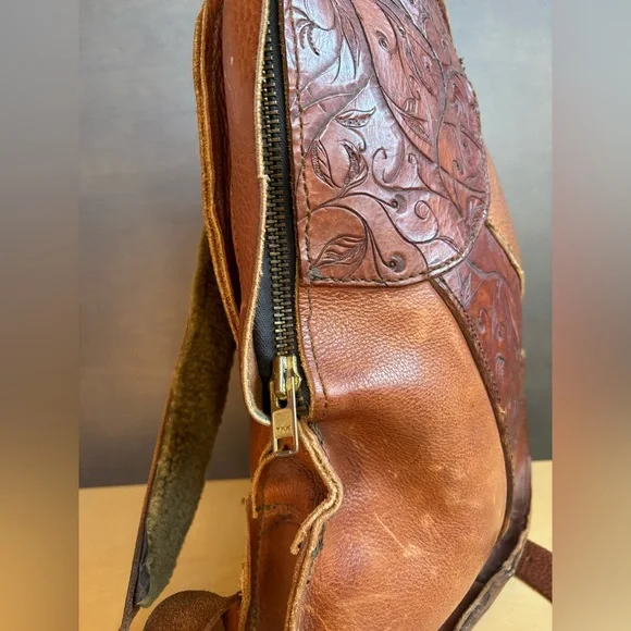 Vintage Hand Tooled Leather Backpack - Picture 5 of 7